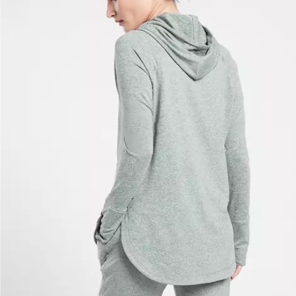 ATHLETA Uptempo Marled Green Stretch Pullover Long Sleeve Hoodie Sweatshirt Top - Picture 2 of 9